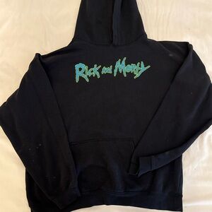 Rick and Morty, black hoodie sweatshirt, cartoon extra large pullover c